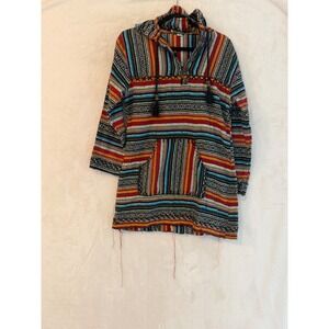 Kathmandu Imports Baja Hoodie Unisex S/M Woven Cotton Striped Pullover Nepal